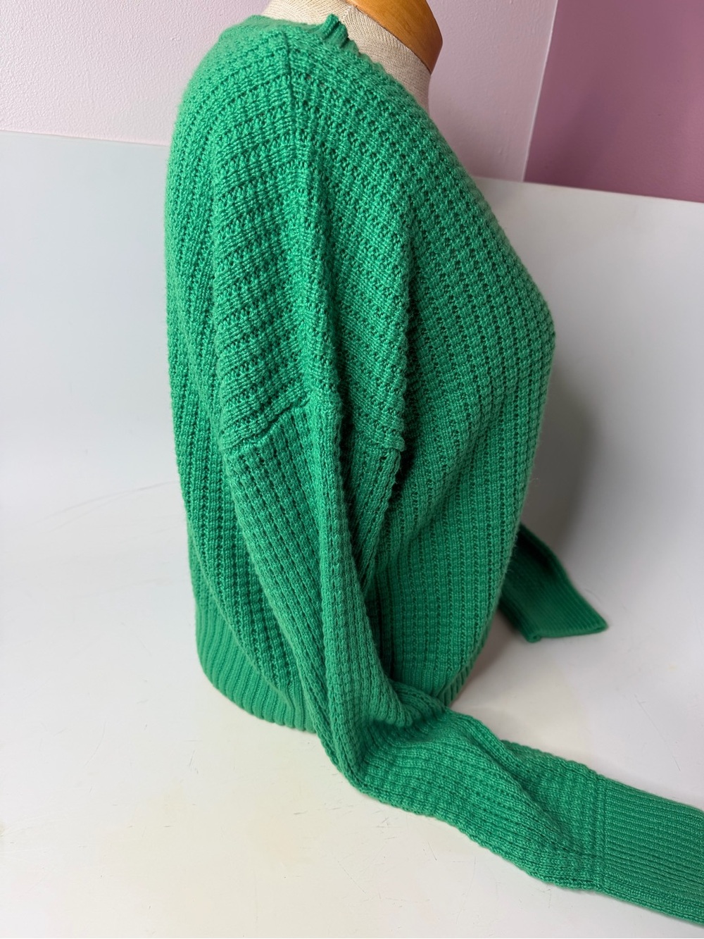 Pink Rose Green V-Neck Button-Front Ribbed Cardigan - Picture 3 of 5